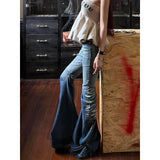 KYLETHOMASW  -  American Vibe Y2k Low Waist Slim Washed Jeans Women Distressed Flare Wide Leg Long Jeans Retro Casual Cool Style Daily Outing