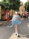 KYLETHOMASW  -  Slightly French Girl Dresses Niche Sweet Plaid Bubble Sleeve Dress Women Summer New Waist Irregular Beautiful Vestido