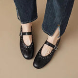 KYLETHOMASW  -  New French Women's Retro Mary Jane Ballet Shoes Ladies Flat Flat Casual Round Toe Riveted Shallow Mouth Single Shoes