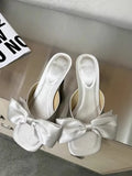 KYLETHOMASW  -  Exquisite Butterfly-knot Decoration Slippers Women Fashion Square Head Sandal Minimal Elegant Dress Street Style High Heels