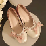 KYLETHOMASW  -  Vintage Chunky Heel Women Pumps Polka Dot Design Bow Detail Round Toe Mary Jane Shoes Comfortable Lightweight Dress Lolita Shoes