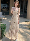 KYLETHOMASW  -  2025 Summer New French Elegant Strap Print Dress For Women Casual Sleeveless Midi  Female Beach Elegant One Piece Korean Clothes