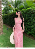 KYLETHOMASW  -  Women's Print Long Dresses Elegant V-neck Sleeveless Bodycon Evening Party Dress New Fashion Slim Waist Vestidos Mujer New Robe