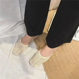 KYLETHOMASW  -  Shoes Slippers Soft Slides Slipers Women Cover Toe Low Loafers Fretwork Heels Comfort 2025 Flat Basic Fabric Rubber Cane PU