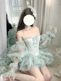 KYLETHOMASW  -  Birthday Party Sweet Princess Tube Top French Fairy Bow Off-shoulder Sling and High Waist Tutu Short Skirt High-end Set