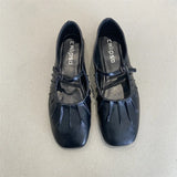 KYLETHOMASW  -  Pleated Mary Janes Flats Shoes Women Square Toe Pu Leather Comfortable Elegant Red Shoes Ladies Shallow Black Ballet Flats New