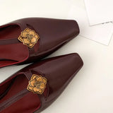 KYLETHOMASW  -  New Retro Women's Mary Jane Leather Buckle Thick Heel Square Toe Women's Metal Flower Women's Shoes 34-40