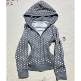 KYLETHOMASW  -  American Vintage Gray Heart Print Hoodie Sweatshirts Spring Autumn Thicked Warm Coat Women All-match Zipper Dot Cardigan