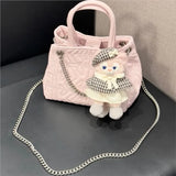 KYLETHOMASW  -  Sweet Cute Pink Bucket Handbag Women PU Leather Large Capacity Shoulder Bag Ladies Chain Y2K Harajuku Luxury Crossbody Bags Chic