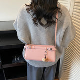 KYLETHOMASW  -  Women's Soft Leather Crossbody Bag Pom Pom Charm Decor Adjustable Strap Minimalist Elegant Commuter Daily Shoulder Bag