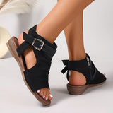 KYLETHOMASW  -  Black Pu Buckle Open Toe Fashion Comfortable Cool Wedge Heel Versatile Commuter Vacation Women's Sandals