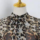 KYLETHOMASW  -  Women Ruffles Shoulder Lantern Sleeve Blouse Pullover Loose Tops Fashion Tie Bow Collar Perspective Shirt