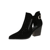 KYLETHOMASW  -  Retro Hollow out Breathable Roman High Heels Women Summer New Pointed Toe Large Size Thick Heel Boots Comfortable Shoes