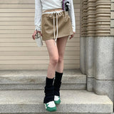 KYLETHOMASW  -  Vintage Plaid Mini Shorts Skirt Contrast Color Drawstring High Waist Skirts with Shorts Korean College Style Bottoms