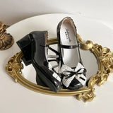 KYLETHOMASW  -  Sweet Lolita Butterfly-knot Women Mary Jane Shoes Concise Mid Heel Patent Leather Dress Shoes Cosplay Party Daily Wear Pumps