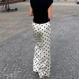 KYLETHOMASW  -  Women's Polka Dot Pants Fashion High Waist Printed Casual Lace-up Pants Vintage Commuting Streetwear Female Trousers