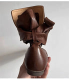 KYLETHOMASW  -  Autumn Winter Soft Leather Lace-up Women Ankle Boots Comfortable Flats Short Booties Fashion Bowknot Chelsea Boots Shoes Botas