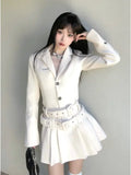 KYLETHOMASW  -  French High-end White Suit Dress Women Clothing Autumn New Fashion Long Sleeve Waist Belted Slimming A-line Pleated Mini Dress