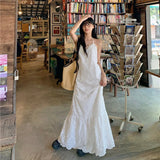KYLETHOMASW  -  White Lace Camis Dress Women Summer Beach Vacation Backless A Line Dress Korean Fashion Harajuku Sexy Neck Mounted Vestidos New