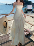 KYLETHOMASW  -  Elegant Ruffles Birthday Party Womens Dresses Summer Irregular Spaghetti Strap Sleeveless Long Dress Slim Holiday Beach Vestidos
