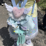 KYLETHOMASW  -  Cute Wings Mochilas Mujer Love Heart Bow Mochila Original Y2k Bag Commuter Backpack Lovely Teenage Girls Bags for Woman