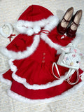 KYLETHOMASW  -  Winter Christmas New Years Sweet 2 Piece Set Women Faux Fur Cape Coats + Short Party Dress Female Chic Korean Popular Clothes