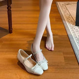 KYLETHOMASW  -  Shoes Woman Mixed Colors Autumn Bow-Knot Casual Female Square Toe New Buckle Moccasin Women Pumps