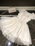 KYLETHOMASW  -  Summer French Elegant Sweet Princess Dress Women's Short-sleeve Round Neck Lace Bow Mini Party Dress Chic Fashionable Clothing