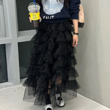 Kylethomasw   - Maxi Long Tulle White Skirts for Women Gothic Patchwork Ruffles Skirt Casual Party Fairycore Summer Jupe Longue 2024 Falda Mujer