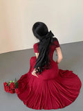KYLETHOMASW  -  Sexy Slim Elegant Lady Long Dress Summer Short Sleeve Square Neck Pleated Fishtail Tight Party Dresses for Women