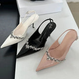 Kylethomasw Luxury Crystal Pointed Toe High Heels Women Fashion Elegant Party Dress Shoes Ladies Sexy Brand Slingbacks Sandals Women Pumps