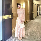 KYLETHOMASW  -  Pink Vestidos Mujer Spring Autumn Solid Ins Fashion Elegant Women Dresses Sweet A-line Vintage Beach Style Long Dress
