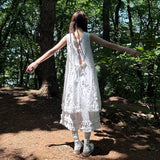 KYLETHOMASW  -  Women's Korean Dongdaemun design back lace dress + ruffled patchwork shorts two-piece set