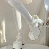 KYLETHOMASW  -  Women Lolita Bow Bow Decor Pumps Platform Chunky High Heels Ankle Strap Sweet Cute Elegant Pumps For Girl Elegant Shoes