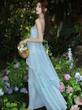 KYLETHOMASW  -  Korea Sweet Fairycore Halter Long Dress Elegant Chic Ruffles Birthday Party Dress Summer Casual A-line Vestidos Female New Robe