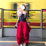 KYLETHOMASW  -  Y2K Red Cargo Pants Women Harajuku Baggy Sweatpants Streetwear Wide Leg Joggers Summer Gyaru Korean Casual Trousers New