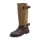 KYLETHOMASW  -  Winter Belt Buckle Women Knight High Boots Thick Heel Shoes Female Vintage Slip On Slim Long Booties Zapatos De Muje