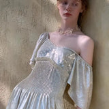 KYLETHOMASW  -  Summer Dress for Women New High-end Designed Temeprature Advanced Elegant Style Niche Chic Bright Silk Spliced Bead Dress