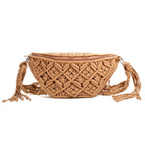 Kylethomasw Women's Handbags Braid Bohemia Crossbody Bag Fashion Summer Beach Ethnic Waist Pack Tramp Belt Bag Cotton Woven Outdoor Tote Bag