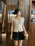KYLETHOMASW  -  Shirts for Women Summer High-end Designed French Sweet Style Embroidered Lace Three-dimensional Flower Short-sleeved Shirt Top
