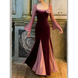 KYLETHOMASW  -  French Design Sense Niche High Sense Temperament Socialite Autumn and Winter Lace Splicing Velvet Temperament Dress Fairy Skirt