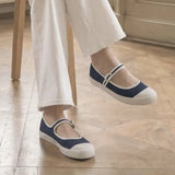 KYLETHOMASW  -  High Quality Women Canvas Mary Jane Shoes Flats Buckle Strap Round Toe Casual Daily Walking Shoes Ladies Vintage Canvas Sneakers