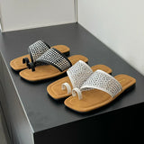 KYLETHOMASW  -  Fashion Luxury Rhinestones Ladies Flats Slippers Shoes Summer Beach Female Flip flops Slides Women Flats Slippers Sandals Shoes