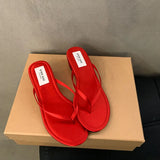KYLETHOMASW  -  Summer New Women Slipper Fashion Narrow Band Ladies Slip On Flip On Shoes Low Wedge Heel Outdoor Dress Slides New Woman
