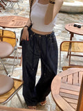 KYLETHOMASW  -  Korea Chic High Waist Elegant Jeans Women 2024 New Drawstring Loose All Match Trousers Blue Fashion Design Wide Leg Pants Autumn