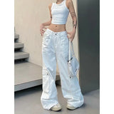 KYLETHOMASW  -  Baggy Vintage Cargo Jeans Woman Korean Fashion Casual Harajuku Wide Leg Denim Pants Basic Ladies Fashion White Trousers