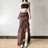 KYLETHOMASW  -  Women Asymmetrical Lace Flowy Skirts y2k Vintage Multilayer Ruffles Bodycon Skirt Elegant Party Maxi Long Skirts Clubwear 013A
