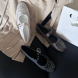 KYLETHOMASW  -  Retro Rivet Mary Jane Shoes Women Fashion Belt Buckle Round Toe Ballet Flats Comfortable Soft Sole Flat Shoes Zapatos De Mujer