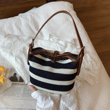 KYLETHOMASW  -  Design Stripe Knitting Bucket Bag Woven Hand Bag Beach Shoulder Bag Holiday Handbag Crossbody Purse for Women