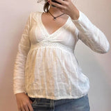 KYLETHOMASW  -  T Shirts Women Vintage Lace Patchwork Hollow Out V Neck Long Sleeve Ruffles Fashion Sweet Tops Female Autumn Tee Shirt